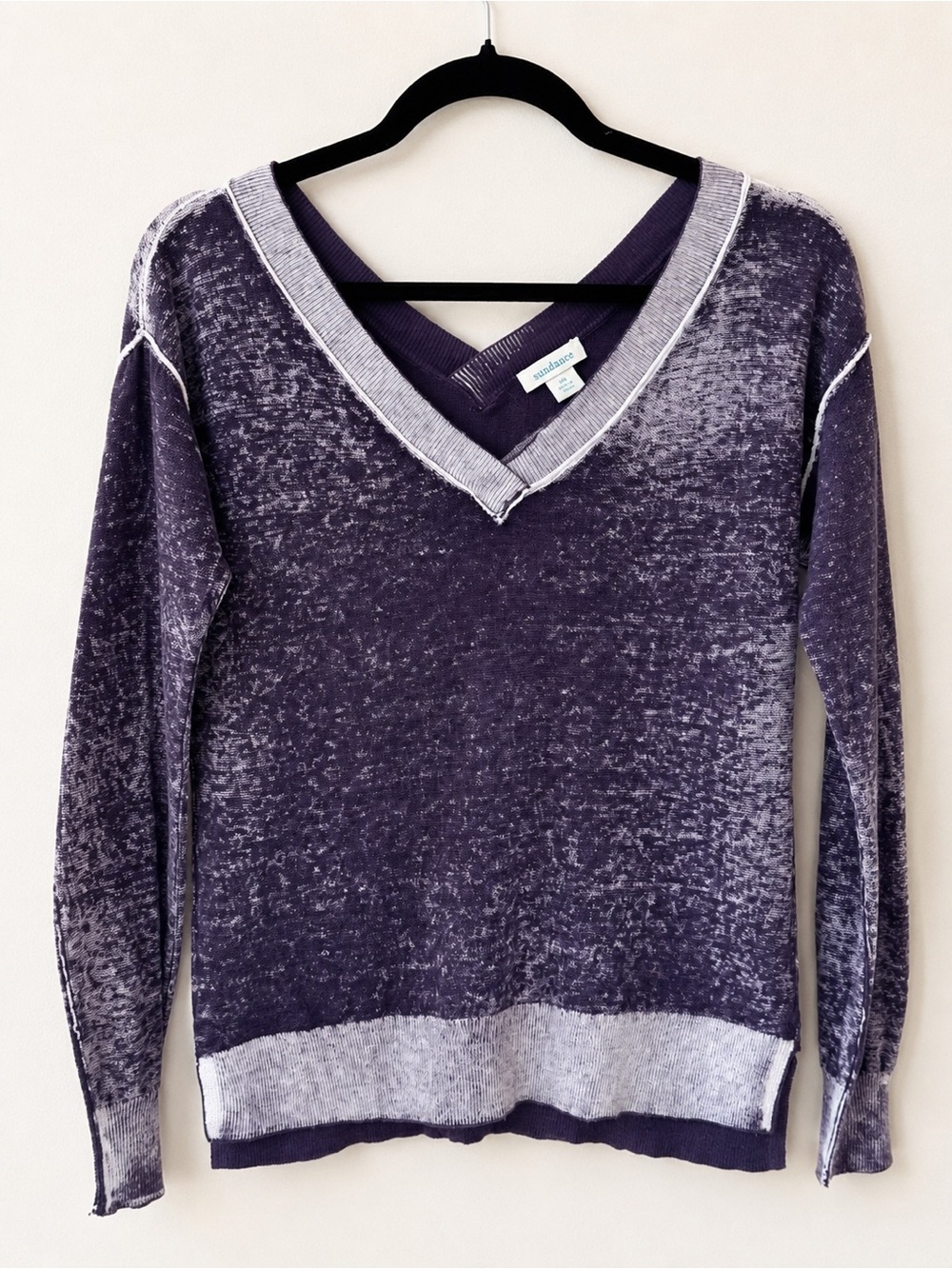 Sundance Purple V-Neck Sweater size XS with White Trim